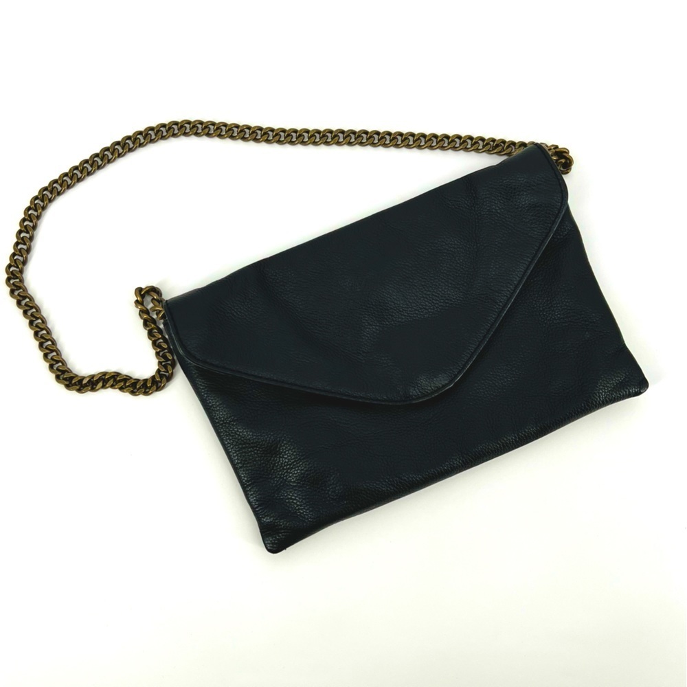 J. Crew Leather Envelope Shoulder Bag w/Chain Strap - Black/Bronze, Style# 51632